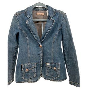 Levi Strauss M Button Front Fitted Jean Jacket Denim Wash Copper Color Buttons